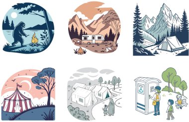 Kamp Paketi. Sevimli Köpek Kovboy Şapka Koleksiyonu Çizimleri. Al, Image Set 'i oluşturdu. Clipart çizgi film deisgn simgeleri