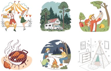 Kamp Paketi. Afrika Savanna Kilimanjaro Koleksiyon Çizimleri. Al, Image Set 'i oluşturdu. Clipart çizgi film deisgn simgeleri