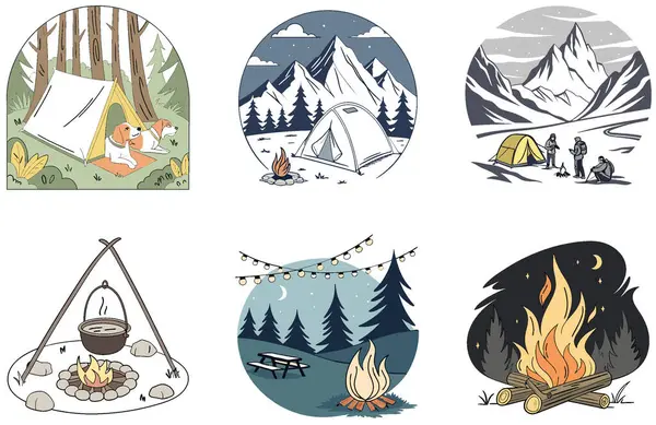Kamp Paketi. Güz Kulübesi Koleksiyonu Çizimleri. Al, Image Set 'i oluşturdu. Clipart çizgi film deisgn simgeleri