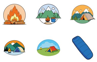 Kamp Paketi. Boş Sirk Çadır Sahne Koleksiyonu Simgeleri. Al, Image Set 'i oluşturdu. Clipart çizgi film deisgn simgeleri