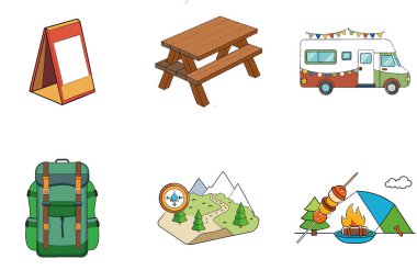 Kamp Paketi. Arkadaşlar S 'mores Ateş Çukuru Toplama Simgeleri Yapıyor. Al, Image Set 'i oluşturdu. Clipart çizgi film deisgn simgeleri