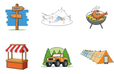 Kamp Paketi. Çaydanlık Kaynayan Ateşler Toplama Simgeleri. Al, Image Set 'i oluşturdu. Clipart çizgi film deisgn simgeleri