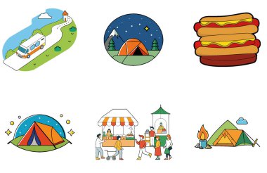 Kamp Paketi. Autumn Forest Laptop Toplama Simgeleri. Al, Image Set 'i oluşturdu. Clipart çizgi film deisgn simgeleri