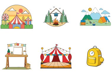 Kamp Paketi. Askeri Taktik Sırt Çantası Koleksiyon Simgeleri. Al, Image Set 'i oluşturdu. Clipart çizgi film deisgn simgeleri