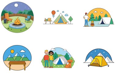 Kamp Paketi. Açık Havuz Kenarı Toplama Simgeleri. Al, Image Set 'i oluşturdu. Clipart çizgi film deisgn simgeleri