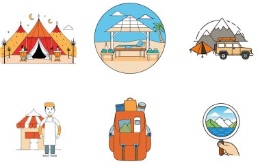 Kamp Paketi. Yoğun Orman Yağmurlu Gün Toplama Simgeleri. Al, Image Set 'i oluşturdu. Clipart çizgi film deisgn simgeleri