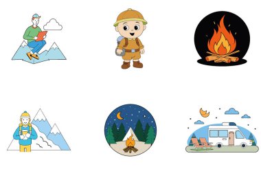 Kamp Paketi. Arka Araba Gövdesi Seyahat Toplama Simgeleri. Al, Image Set 'i oluşturdu. Clipart çizgi film deisgn simgeleri