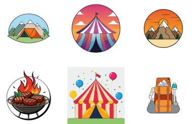 Kamp Paketi. Kaba Katlanan Bıçak Koleksiyon Simgeleri. Al, Image Set 'i oluşturdu. Clipart çizgi film deisgn simgeleri