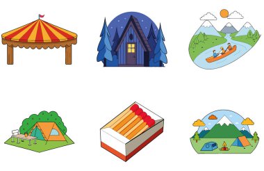 Kamp Paketi. Güneş Gözlüklü Köpek Seyahat Koleksiyonu Simgeleri. Al, Image Set 'i oluşturdu. Clipart çizgi film deisgn simgeleri