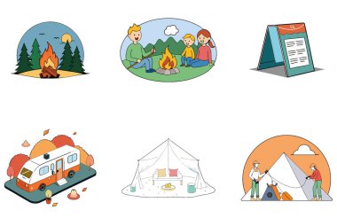 Kamp Paketi. Turkuaz Havlu Plajı Koleksiyon Simgeleri Kullan. Al, Image Set 'i oluşturdu. Clipart çizgi film deisgn simgeleri