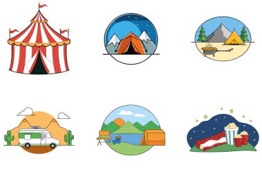 Kamp Paketi. Oktoberfest Bira Çadırı Kutlama Simgeleri. Al, Image Set 'i oluşturdu. Clipart çizgi film deisgn simgeleri