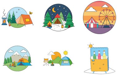 Kamp Paketi. Bulanık Sirk Çadırı Noel Koleksiyonu Simgeleri. Al, Image Set 'i oluşturdu. Clipart çizgi film deisgn simgeleri