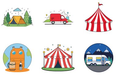 Kamp Paketi. Bulanık Gece Çadırları Toplama Simgeleri. Al, Image Set 'i oluşturdu. Clipart çizgi film deisgn simgeleri