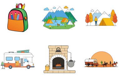 Kamp Paketi. Sıcak Kış Çorapları Çadır Toplama Simgeleri. Al, Image Set 'i oluşturdu. Clipart çizgi film deisgn simgeleri