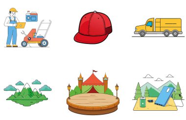 Kamp Paketi. Fantezi Ejder Ateşi Toplama Simgeleri. Al, Image Set 'i oluşturdu. Clipart çizgi film deisgn simgeleri