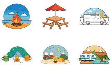 Kamp Paketi. Terk Edilmiş Hastane Harabeleri Toplama Simgeleri. Al, Image Set 'i oluşturdu. Clipart çizgi film deisgn simgeleri