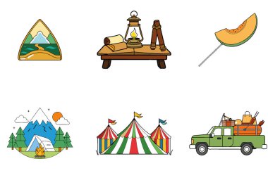 Kamp Macerası. Bir Doğa ve Manzara Toplama Simgeleri Paketi. Al, Image Set 'i oluşturdu. Clipart çizgi film deisgn simgeleri