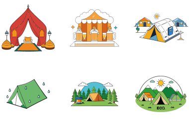 Kaçış Kampı. Serene ve Scenic Collection Icons paketi. Al, Image Set 'i oluşturdu. Clipart çizgi film deisgn simgeleri