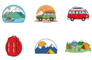 Kamp Macerası. Bir deste Majestic ve Scenic Collection Icons. Al, Image Set 'i oluşturdu. Clipart çizgi film deisgn simgeleri