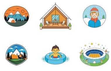 Kamp toplantısı. Kültürel ve Kutsal Toplama Simgeleri Paketi. Al, Image Set 'i oluşturdu. Clipart çizgi film deisgn simgeleri