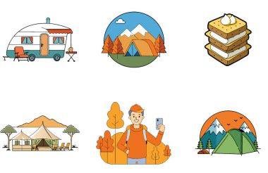 Kamp Konforu. Pratik ve Samimi Koleksiyon Simgeleri Paketi. Al, Image Set 'i oluşturdu. Clipart çizgi film deisgn simgeleri