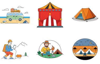 Kaçış Kampı. Sükunet ve Arkadaşlık Toplama Simgeleri Paketi. Al, Image Set 'i oluşturdu. Clipart çizgi film deisgn simgeleri