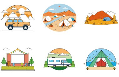 Kamp Macerası. Pratik ve Çok Yönlü Koleksiyon Simgeleri Paketi. Al, Image Set 'i oluşturdu. Clipart çizgi film deisgn simgeleri