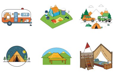 Kamp Gecesi. Sıcaklık ve Birliktelik Toplama Simgeleri Paketi. Al, Image Set 'i oluşturdu. Clipart çizgi film deisgn simgeleri