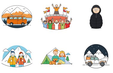 Kaçış Kampı. Sükunet ve Sahne Koleksiyonu Simgeleri Paketi. Al, Image Set 'i oluşturdu. Clipart çizgi film deisgn simgeleri
