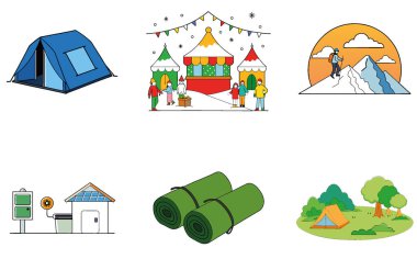 Kaçış Kampı. Manzara ve Serene Koleksiyonu Simgeleri Paketi. Al, Image Set 'i oluşturdu. Clipart çizgi film deisgn simgeleri