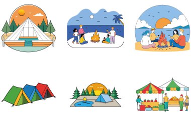 Kamp ziyafeti. Bir paket Smoky and Flavorful Collection Icons. Al, Image Set 'i oluşturdu. Clipart çizgi film deisgn simgeleri