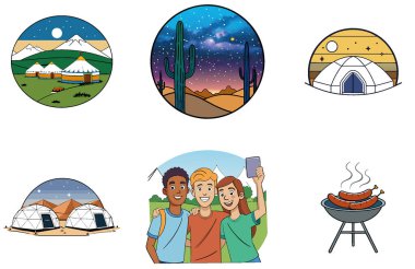 Kamp Macerası. Bir demet Gençlik ve Manzara Koleksiyonu Simgesi. Al, Image Set 'i oluşturdu. Clipart çizgi film deisgn simgeleri