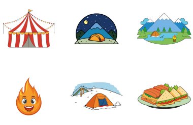 Kamp Enerjisi. Ateşli ve Dinamik Toplama Simgeleri Paketi. Al, Image Set 'i oluşturdu. Clipart çizgi film deisgn simgeleri