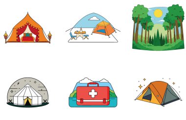 Kamp Mirası. Kabile ve Sahne Koleksiyonu Simgeleri Paketi. Al, Image Set 'i oluşturdu. Clipart çizgi film deisgn simgeleri