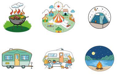 Kaçış Kampı. Bir Parlak ve Görkemli Toplama Simgeleri Paketi. Al, Image Set 'i oluşturdu. Clipart çizgi film deisgn simgeleri