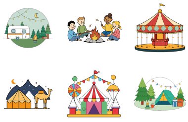 Kamp Mutfağı. Modern ve Uygulamalı Koleksiyon Simgeleri. Al, Image Set 'i oluşturdu. Clipart çizgi film deisgn simgeleri