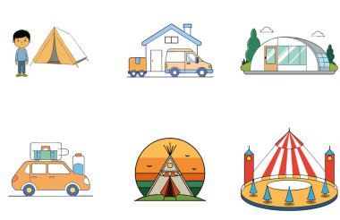 Kamp Macerası. Sahne ve Seçkin Koleksiyon Simgeleri Paketi. Al, Image Set 'i oluşturdu. Clipart çizgi film deisgn simgeleri