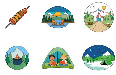 Kutlama kampı. Canlı ve Mutfak Koleksiyonu Simgeleri Paketi. Al, Image Set 'i oluşturdu. Clipart çizgi film deisgn simgeleri