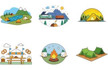 Kaçış Kampı. Bir deste Serene ve Dawn Collection Icons. Al, Image Set 'i oluşturdu. Clipart çizgi film deisgn simgeleri