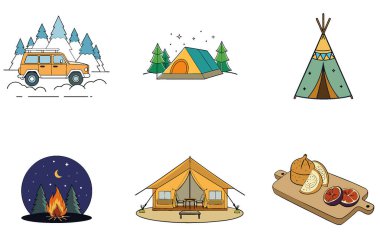 Kamp Heyecanı. Bir Enerji ve Birlik Toplama Simgeleri Paketi. Al, Image Set 'i oluşturdu. Clipart çizgi film deisgn simgeleri