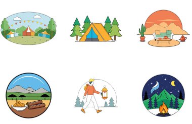 Kamp Macerası. Kış ve Huzur Toplama Simgeleri Paketi. Al, Image Set 'i oluşturdu. Clipart çizgi film deisgn simgeleri