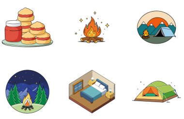 Kutlama kampı. Bir deste Tezahürat ve Birlik Toplama Simgesi. Al, Image Set 'i oluşturdu. Clipart çizgi film deisgn simgeleri