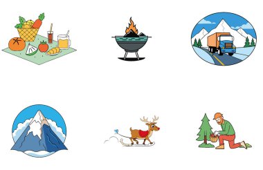 Kamp gezisi. Bir Neşe ve Beraberlik Toplama Simgeleri Paketi. Al, Image Set 'i oluşturdu. Clipart çizgi film deisgn simgeleri