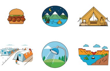 Kamp Araştırması. Bir Delil ve Gizem Toplama Simgeleri Paketi. Al, Image Set 'i oluşturdu. Clipart çizgi film deisgn simgeleri