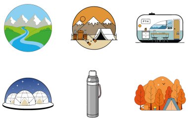 Kaçış Kampı. Bir Serenity and Adventure Collection Icons paketi. Al, Image Set 'i oluşturdu. Clipart çizgi film deisgn simgeleri