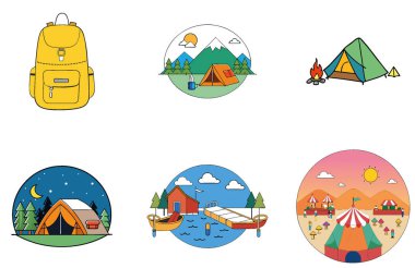 Kamp Gecesi. Parlak Alevler ve Gizemli Koleksiyon Simgeleri. Al, Image Set 'i oluşturdu. Clipart çizgi film deisgn simgeleri