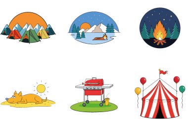 Kamp Gecesi. Konforlu ve Huzur Toplama Simgeleri Paketi. Al, Image Set 'i oluşturdu. Clipart çizgi film deisgn simgeleri