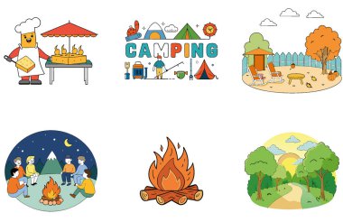 Kamp Gecesi. Serene ve Starry Collection Icons paketi. Al, Image Set 'i oluşturdu. Clipart çizgi film deisgn simgeleri