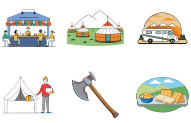 Kaçış Kampı. Bir Serenity ve Temiz Hava Toplama Simgeleri Paketi. Al, Image Set 'i oluşturdu. Clipart çizgi film deisgn simgeleri