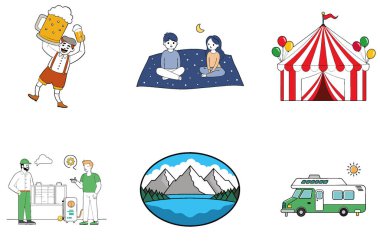 Kamp Macerası. Bir Sonbahar ve Huzur Toplama Simgeleri Paketi. Al, Image Set 'i oluşturdu. Clipart çizgi film deisgn simgeleri